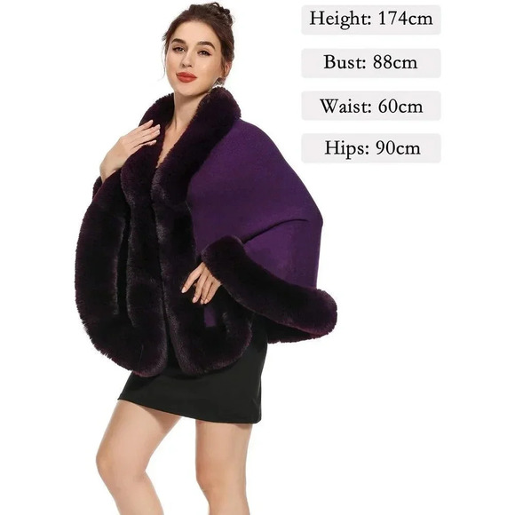 Zlyc Women Winter Faux Fur Shawl Stole Warm Wrap Cape - Purple - Picture 2 of 7